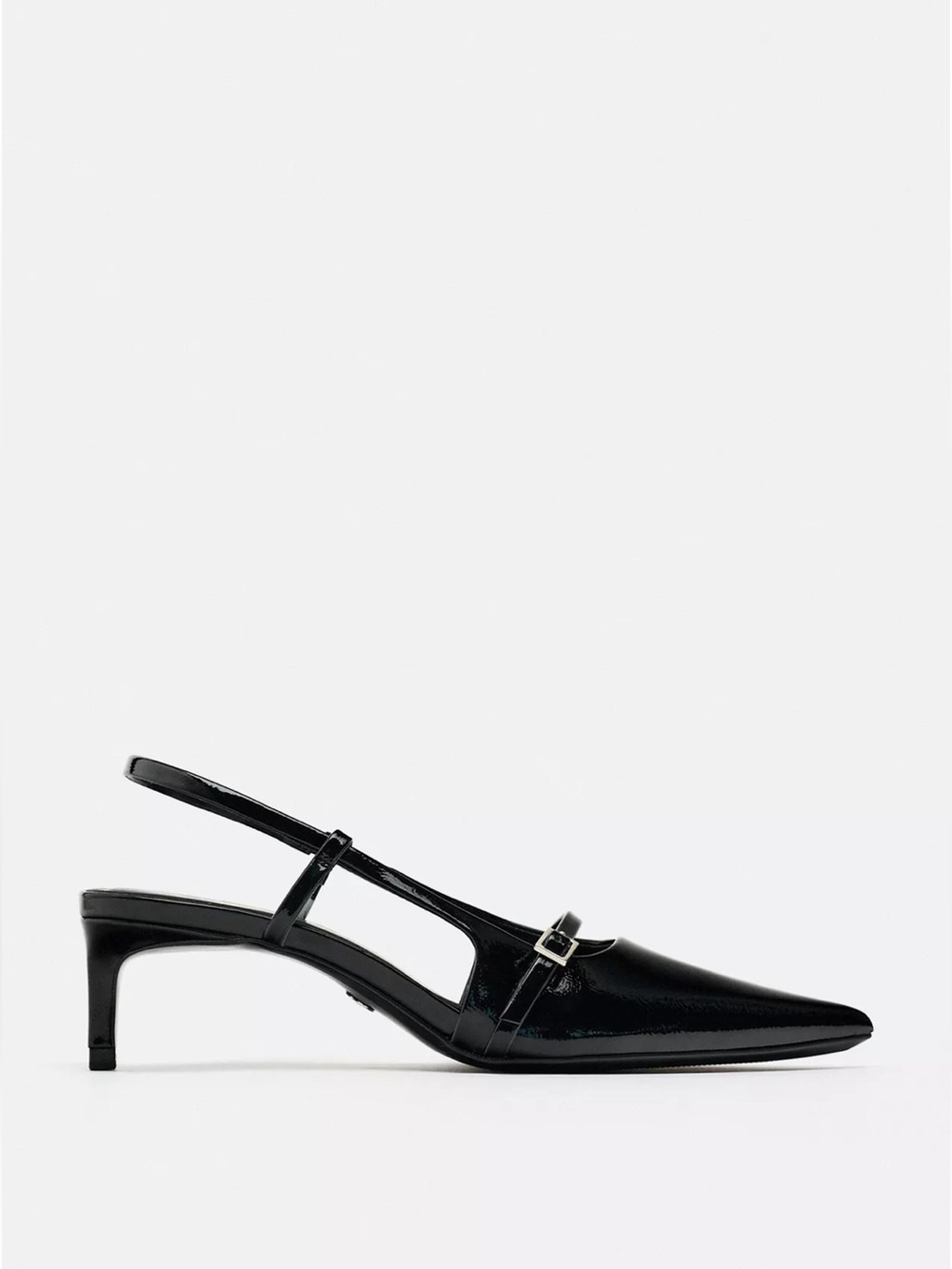 Zara Black Patent Slingback Pointed-Toe Heel